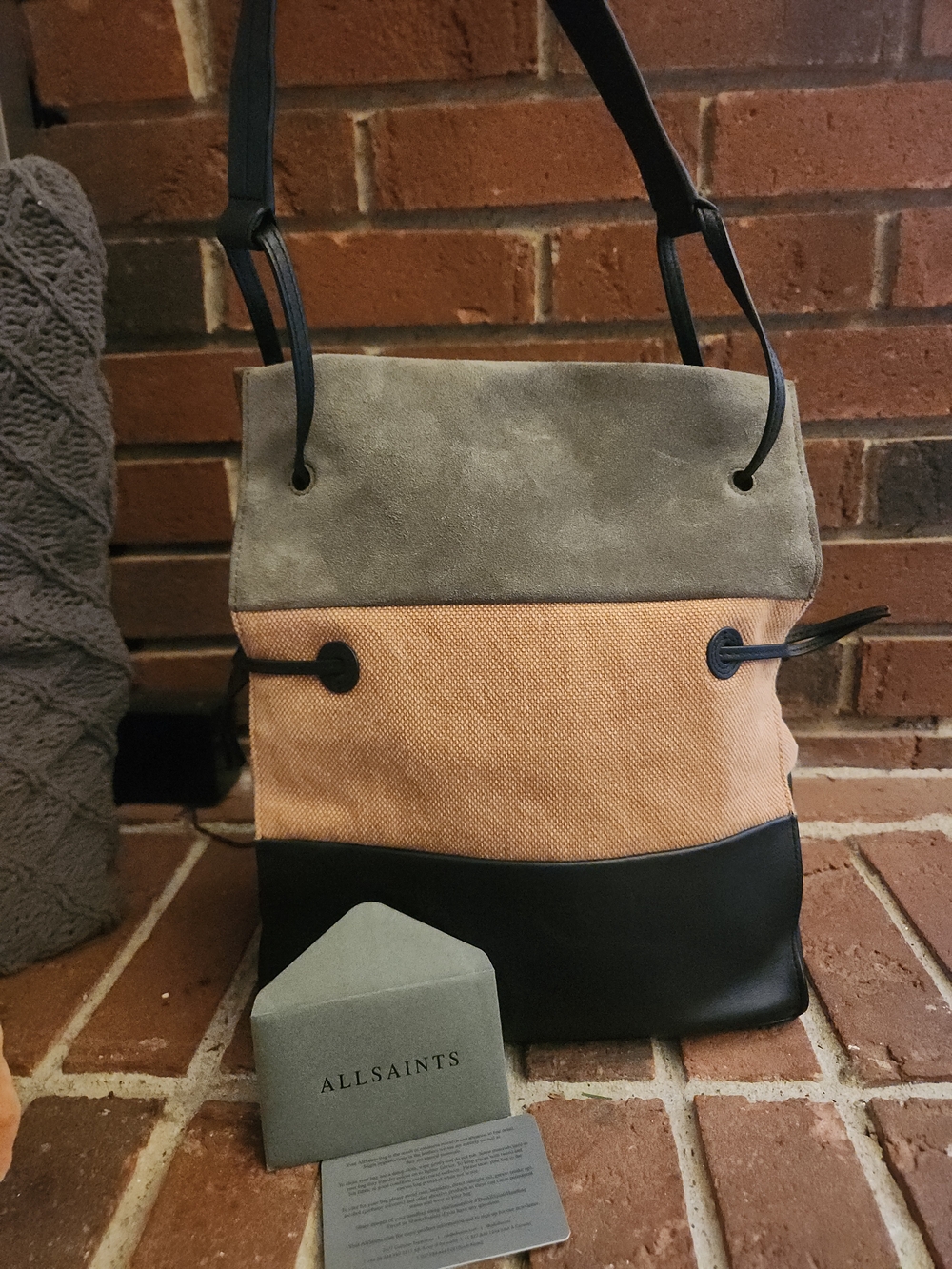 ALLSAINTS Liberty Pocket Large Leather & Canvas Tote Bag Neutral Black